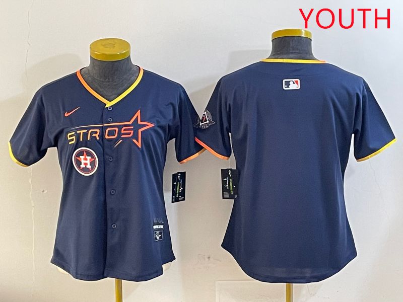 Youth Houston Astros Blank Drak Blue Three generations Joint Name 2025 Nike MLB Jersey style 5